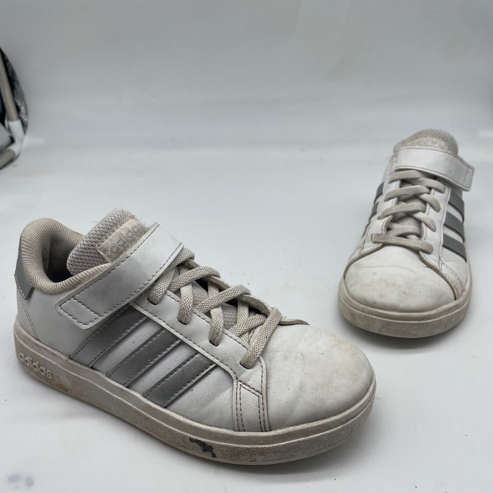 Adidas Grand Court 2.0 Kids White Silver Metallic Sneakers GW6516 Size 13K
